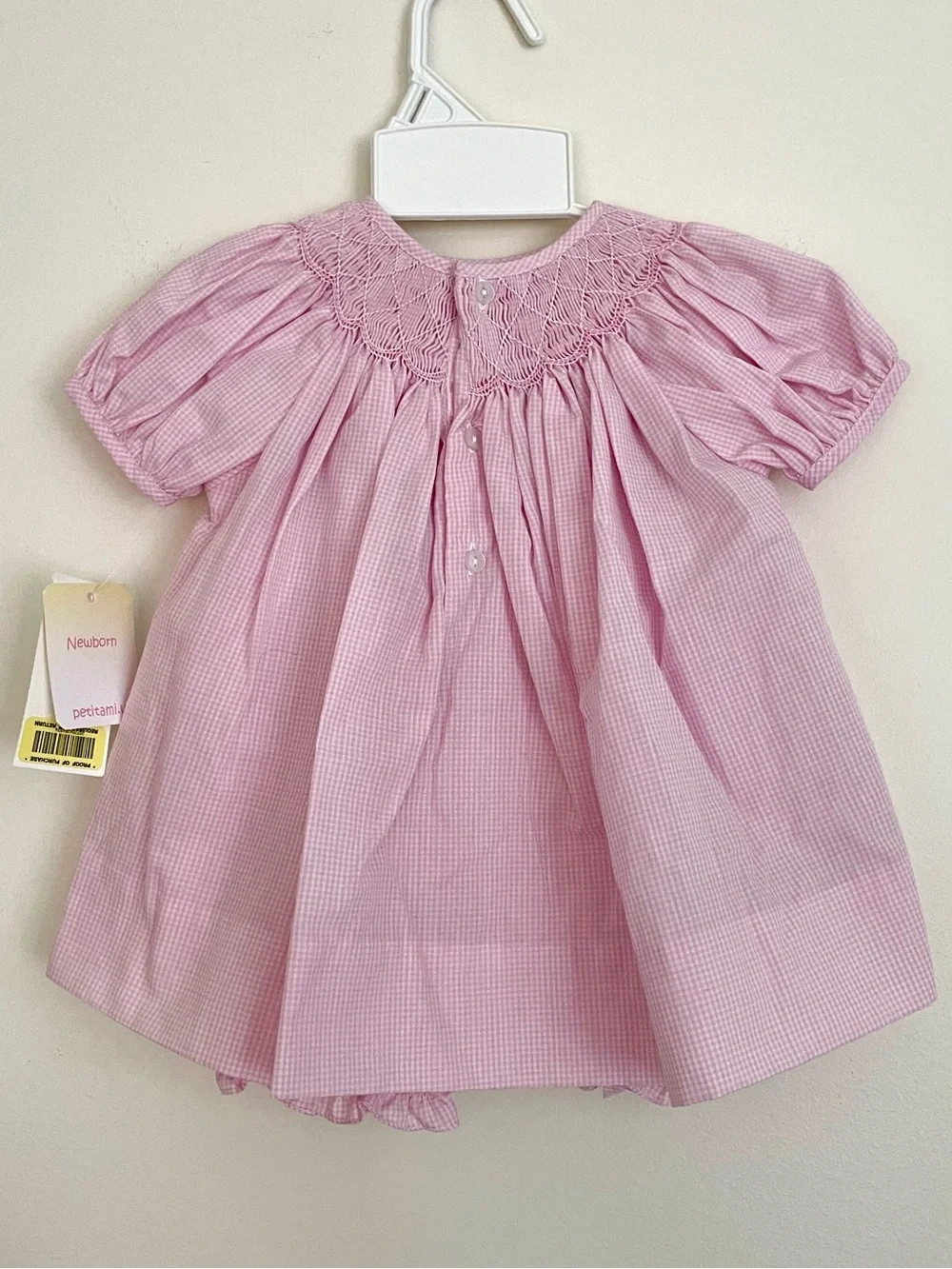 Petit Ami Pink Smocked Baby Dress with Bloomer Set